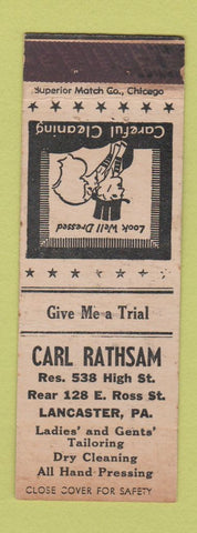 Matchbook Cover - Carl Rathsam Lancaster PA cleaning tailor