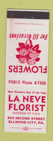Matchbook Cover - La Neve Florist Flowers Ellwood City PA