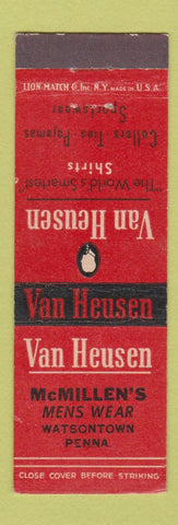 Matchbook Cover - Van Heusen McMillen's Watsontown PA WEAR