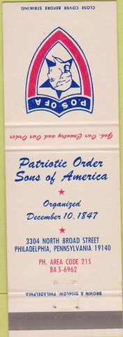 Matchbook Cover - Patriotic Order Sons of America Philadelphia PA