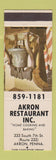Matchbook Cover - Akron Restaurant Akron PA