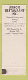 Matchbook Cover - Akron Restaurant Akron PA
