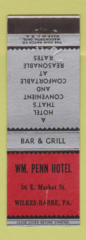Matchbook Cover - William Penn Hotel Wilkes Barre PA