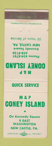 Matchbook Cover - M&P Coney Island New Castle PA