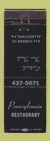 Matchbook Cover - Pennsylvania Restaurant Allentown PA WEAR