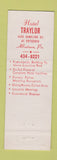 Matchbook Cover - Hotel Traylor Allentown PA coffee shop