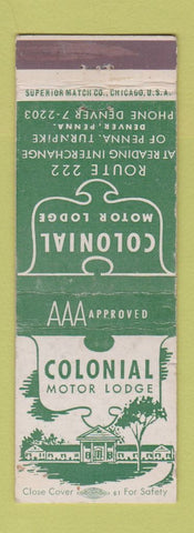 Matchbook Cover - Colonial Motor Lodge Denver PA WEAR