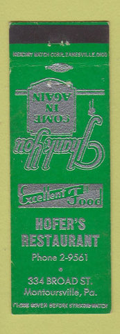Matchbook Cover - Hofer's Restaurant Montoursville PA