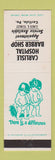 Matchbook Cover - Carlisle Hospital Barber Shop PA