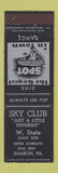 Matchbook Cover - Sky Club Sharon PA MERCHANTS