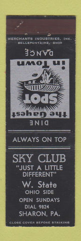 Matchbook Cover - Sky Club Sharon PA MERCHANTS