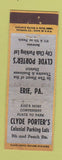 Matchbook Cover - Clyde Porter's Parking Lot Erie PA ADVANCE