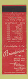 Matchbook Cover - Broadwood Hotel Philadelphia PA