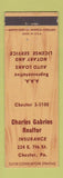 Matchbook Cover - Charles Gabries Real Estate Insurance Chester PA WEAR