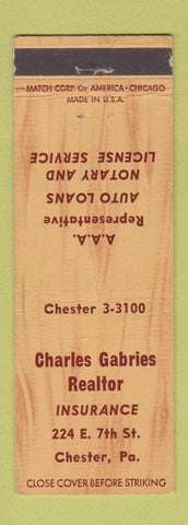 Matchbook Cover - Charles Gabries Real Estate Insurance Chester PA WEAR