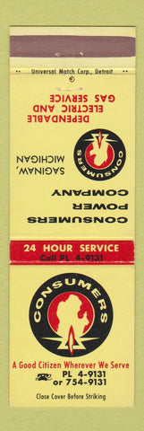 Matchbook Cover - Consumers Power Saginaw MI