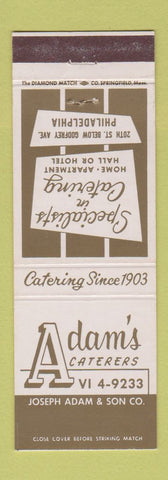 Matchbook Cover - Adam's Catering Philadelphia PA