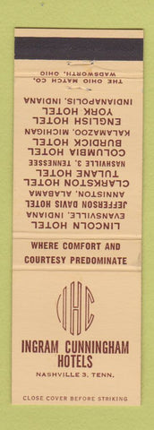 Matchbook Cover - Ingram Cunningham Hotels Nashville TN