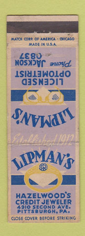 Matchbook Cover - Lipman's Optometrist Pittsburgh PA WEAR