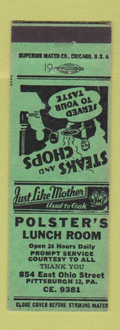 Matchbook Cover - Polster's Lunch Room Pittsburgh PA