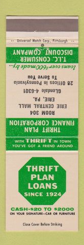 Matchbook Cover - Thrift Plan Loans Erie PA