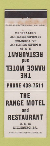 Matchbook Cover - Range Motel Restaurant Dillsburg PA WEAR