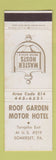 Matchbook Cover - Roof Garden Motor Hotel Somerset PA
