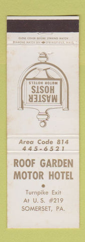 Matchbook Cover - Roof Garden Motor Hotel Somerset PA