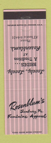 Matchbook Cover - Rosenblum's Women's Clothes Sunbury PA