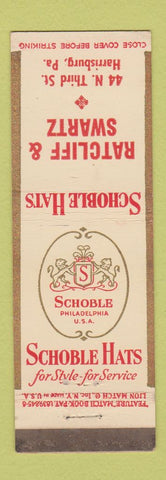 Matchbook Cover - Schoble Men's Hats Ratcliff Swartz Harrisburg PA feature