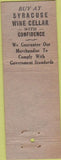 Matchbook Cover - Syracuse Wine Cellar NY WEAR