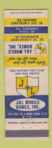 Matchbook Cover - J&L Mobile Homes Trailers Indiana Somerset Blairsville PA