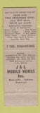 Matchbook Cover - J&L Mobile Homes Trailers Indiana Somerset Blairsville PA