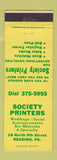 Matchbook Cover - Society Printers Reading PA