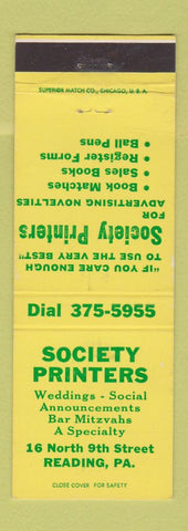 Matchbook Cover - Society Printers Reading PA