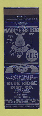 Matchbook Cover - Blue Ridge Beer Distributor Pittsburgh PA