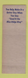 Matchbook Cover - Blue Ridge Beer Distributor Pittsburgh PA
