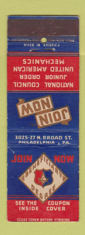 Matchbook Cover National Council Junior Order American Mechanics Philadelphia PA