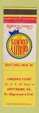 Matchbook Cover - Larson's Court Gettysburg PA Quality Courts WEAR YELLOW