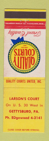 Matchbook Cover - Larson's Court Gettysburg PA Quality Courts WEAR YELLOW