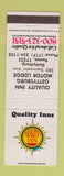 Matchbook Cover - Quality Inn Gettsysburg PA WHITE