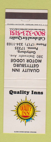 Matchbook Cover - Quality Inn Gettsysburg PA WHITE