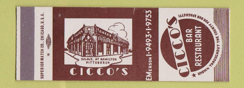 Matchbook Cover - Cicco's Bar Restaurant Pittsburgh PA SAMPLE