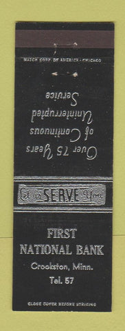 Matchbook Cover - First National Bank Crookston MN low phone #