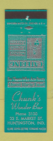 Matchbook Cover - Chunk's Wonder Bar Huntington IN low phone #