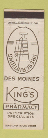 Matchbook Cover - King's Drug Des Moines IA