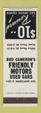 Matchbook Cover - Bud Cameron's Friendly Motors