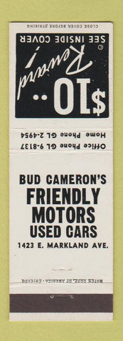 Matchbook Cover - Bud Cameron's Friendly Motors