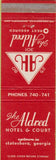 Matchbook Cover - The Aldred Hotel Statesboro GA