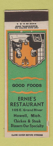 Matchbook Cover - Ernie's Restaurant Howell MI